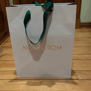Nordstrom White Bag with Green Ribbon Handles
